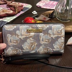 Betsey Johnson Floral Wristlet Clutch - Gray and Gold